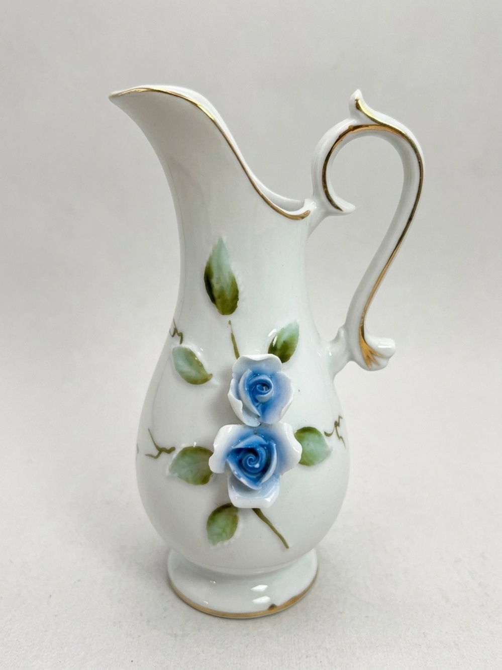 Vintage Arnart Japan Porcelain Mini Pitcher with Blue Roses Floral Pattern 1217